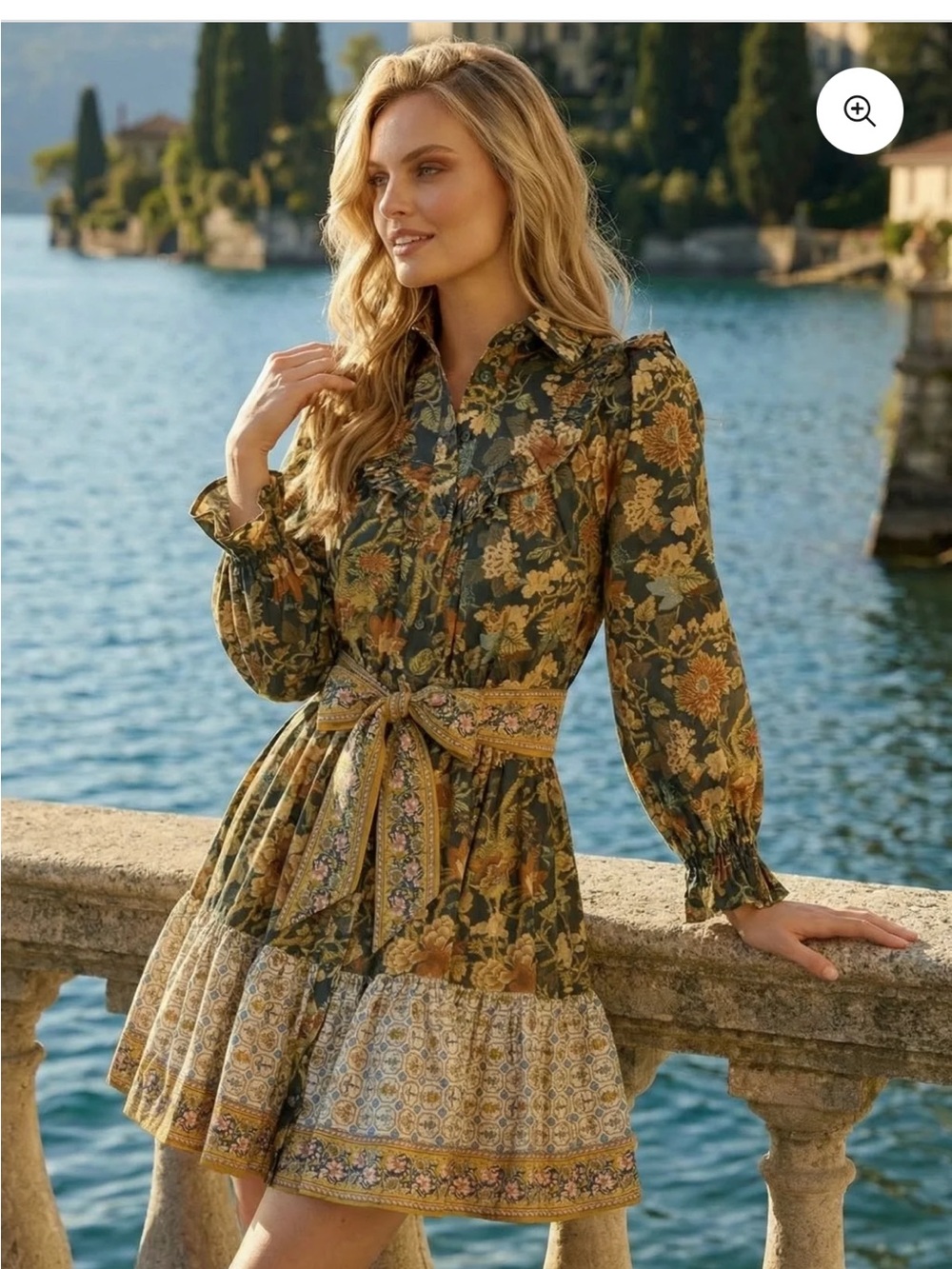 Trish Scully Floral Belted Ruffle Mini Dress - Brown/Green/Tan, size XL. NWT